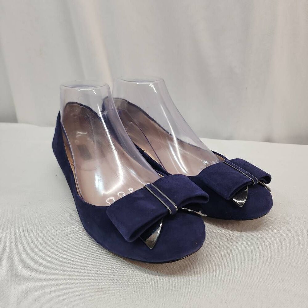 Louise et Cie Womens Size 8 M Round Toe Bow Embellished Pump Heels Blue Suede Le